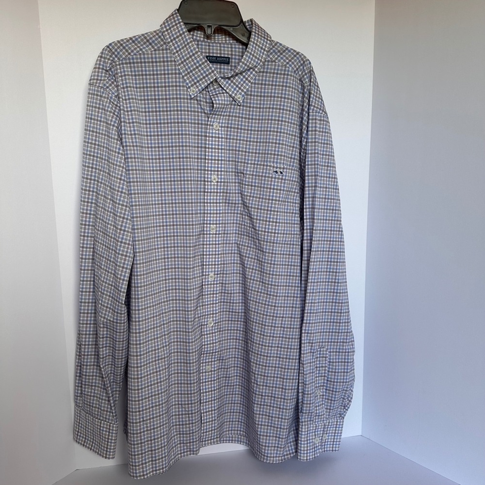 Fish Hippie Flatwater Collection Mens XL Plaid Long Sleeve Button Down Shirt
